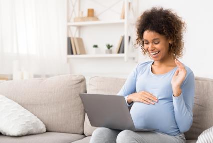 Pregnant woman on a video call